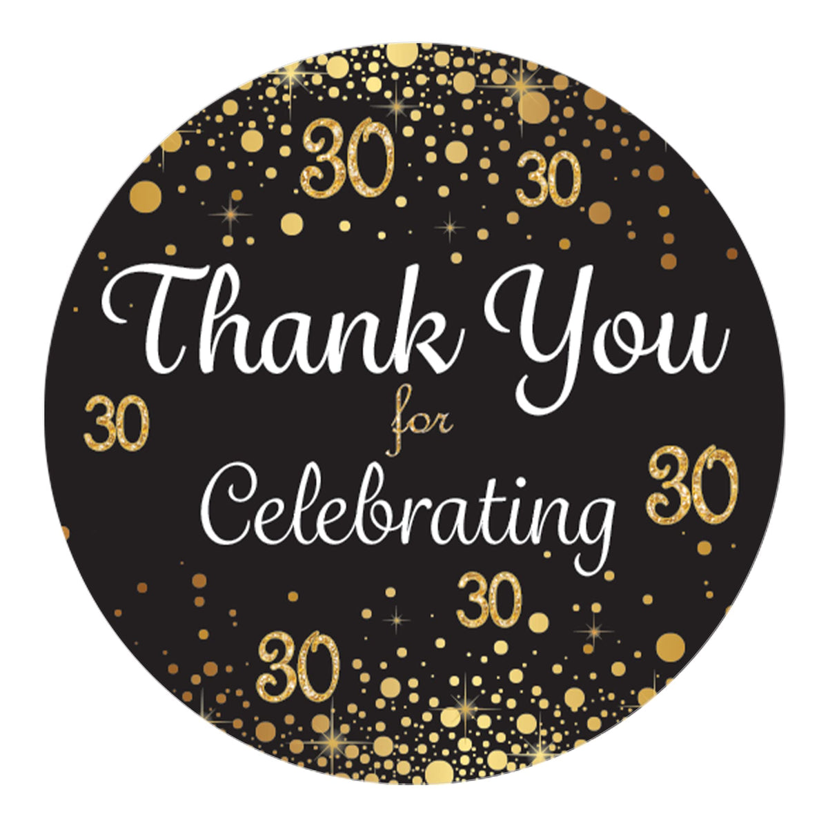 Black And Gold 30Th Birthday Thank You Stickers - 1.75 In - 40 Labels