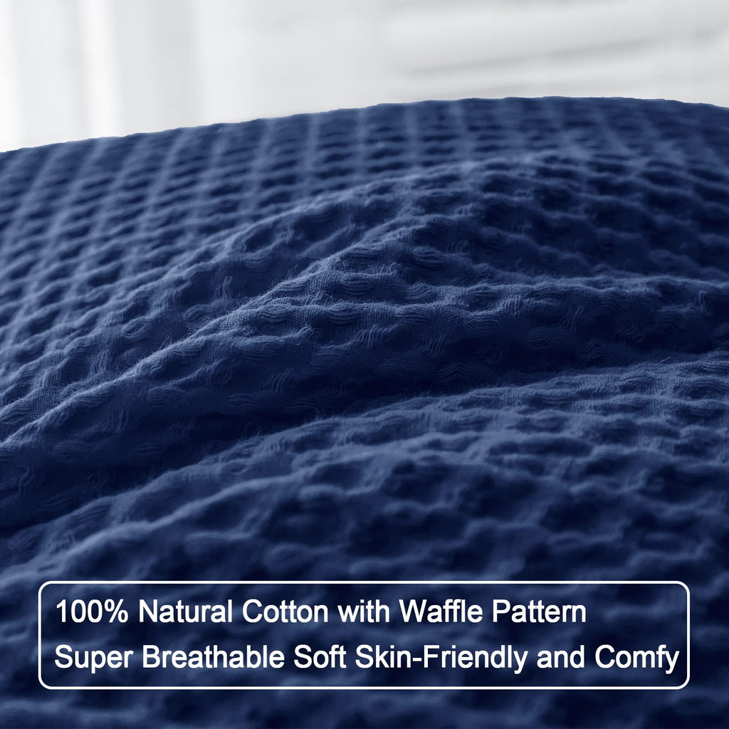 Phf 100% Cotton Waffle Weave Throw Pillow Cover, 22' X 22', No Insert, 2 Pack Square Pillowcases Shell, Elegant Home Decorative Throw Pillow Covers For Bed Couch Sofa, Navy Blue