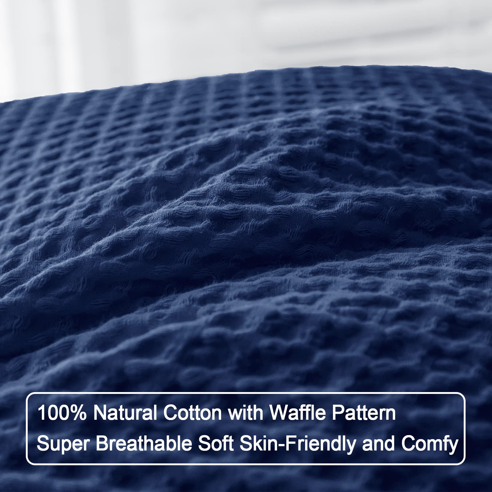 Phf 100% Cotton Waffle Weave Throw Pillow Cover, 22' X 22', No Insert, 2 Pack Square Pillowcases Shell, Elegant Home Decorative Throw Pillow Covers For Bed Couch Sofa, Navy Blue