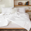 Litanika White Comforters Oversized Queen Size, 3 Pieces Lightweight Solid Bedding Comforter Set, All Season Fluffy Bed Set (98X