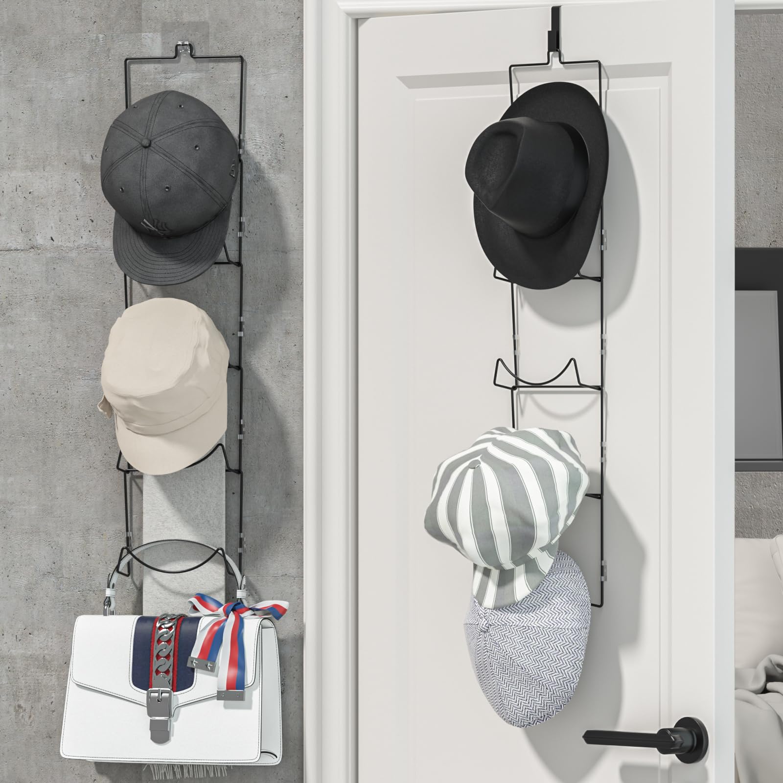 Linfidite 10 Pack Hat Rack Hanger Holder Organizer Flexible Multi Hook Wall Mounted Over Door Baseball Cap Display Storage Rack