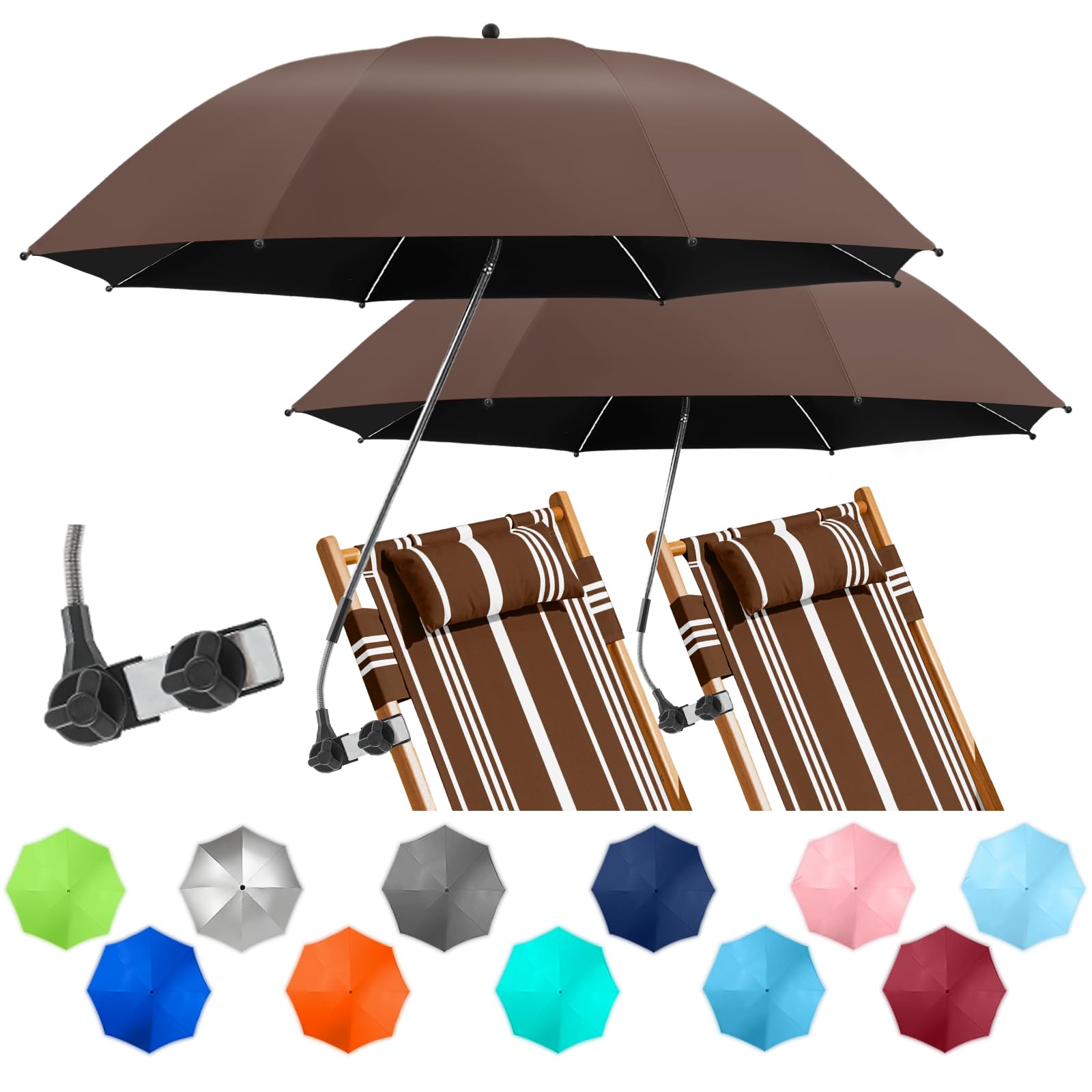 NBtoUS 2 PACK Chair Beach Umbrella with Clamp, 360  Adjustable Umbrellas for Chair, UPF50+ Umbrellafor Beach Chair, Patio Chair,