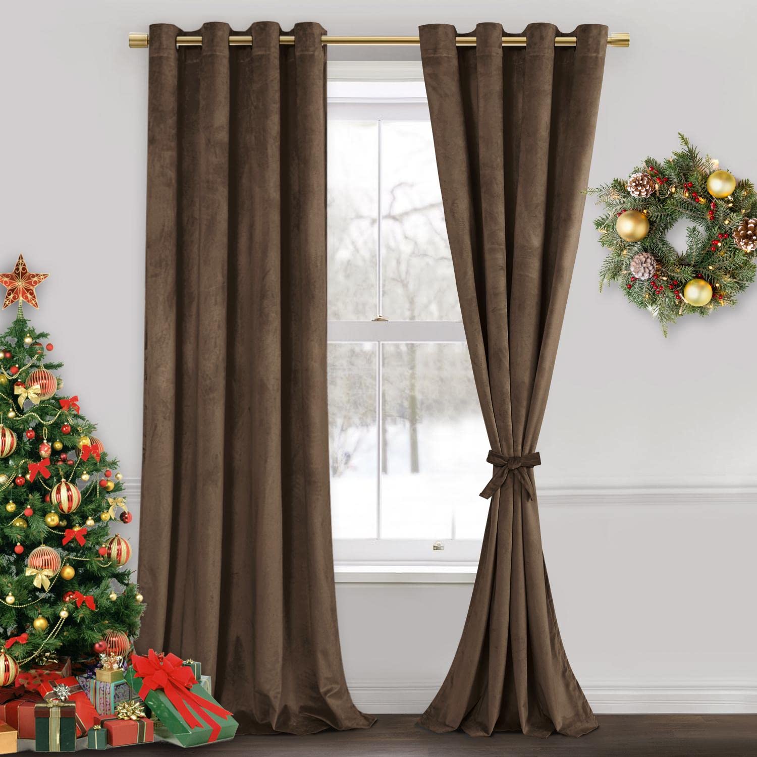 Jiuzhen Velvet Curtains 108 Inch Long-Soft Retro Velvet Blackout Thermal Insulated & Noise Reducing Grommet Curtains For Living