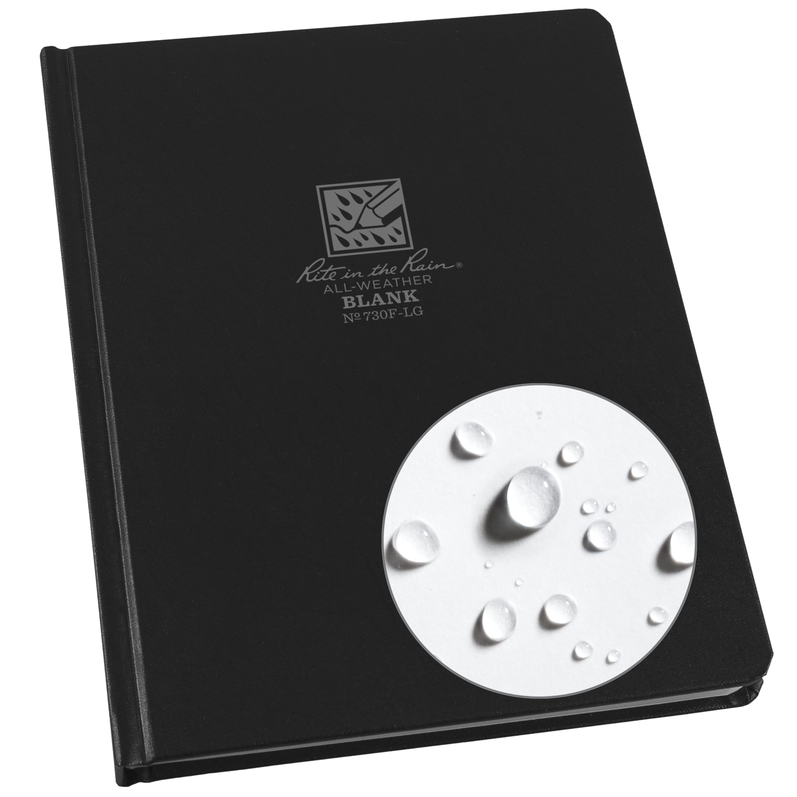 Rite In The Rain Weatherproof Hard Bound Cover Sketchbook Notebook, 6.25' X 8.5', Black Cover, Blank Page Pattern (No. 730F-Lg