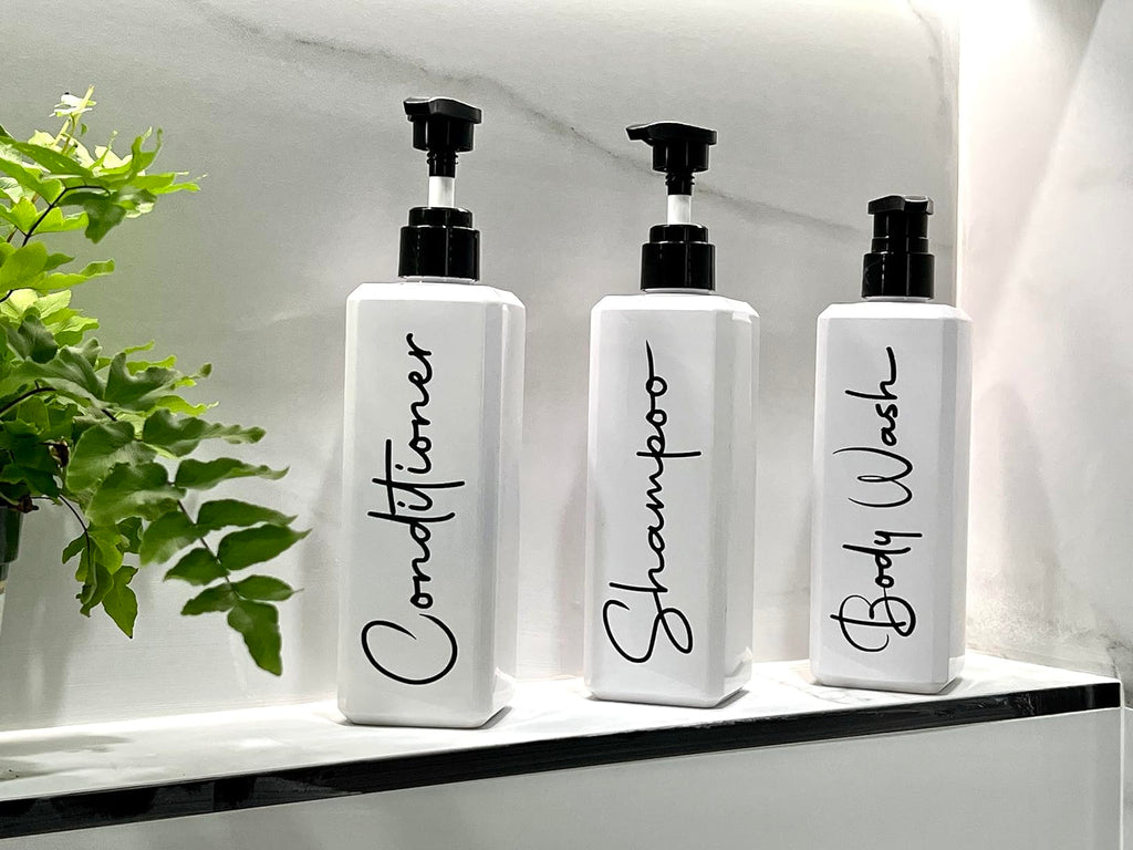 TwoP Brands Luxury Shampoo & Conditioner Dispenser Set - 3 Refillable Pump Bottles - White - Model shco2