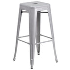Flash Furniture Commercial Grade 24" Round Silver Metal Indoor-Outdoor Bar Table Set with 2 Square Seat Backless Stools