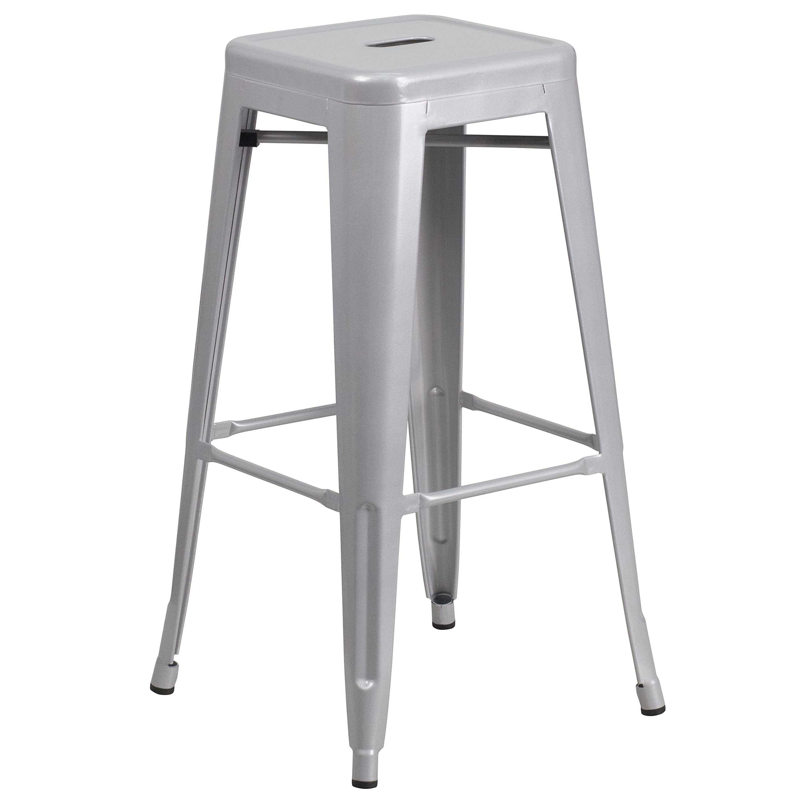 Flash Furniture Ormsby Commercial Grade 24" Round Silver Metal Indoor-Outdoor Bar Table Set with 4 Square Seat Backless Stools