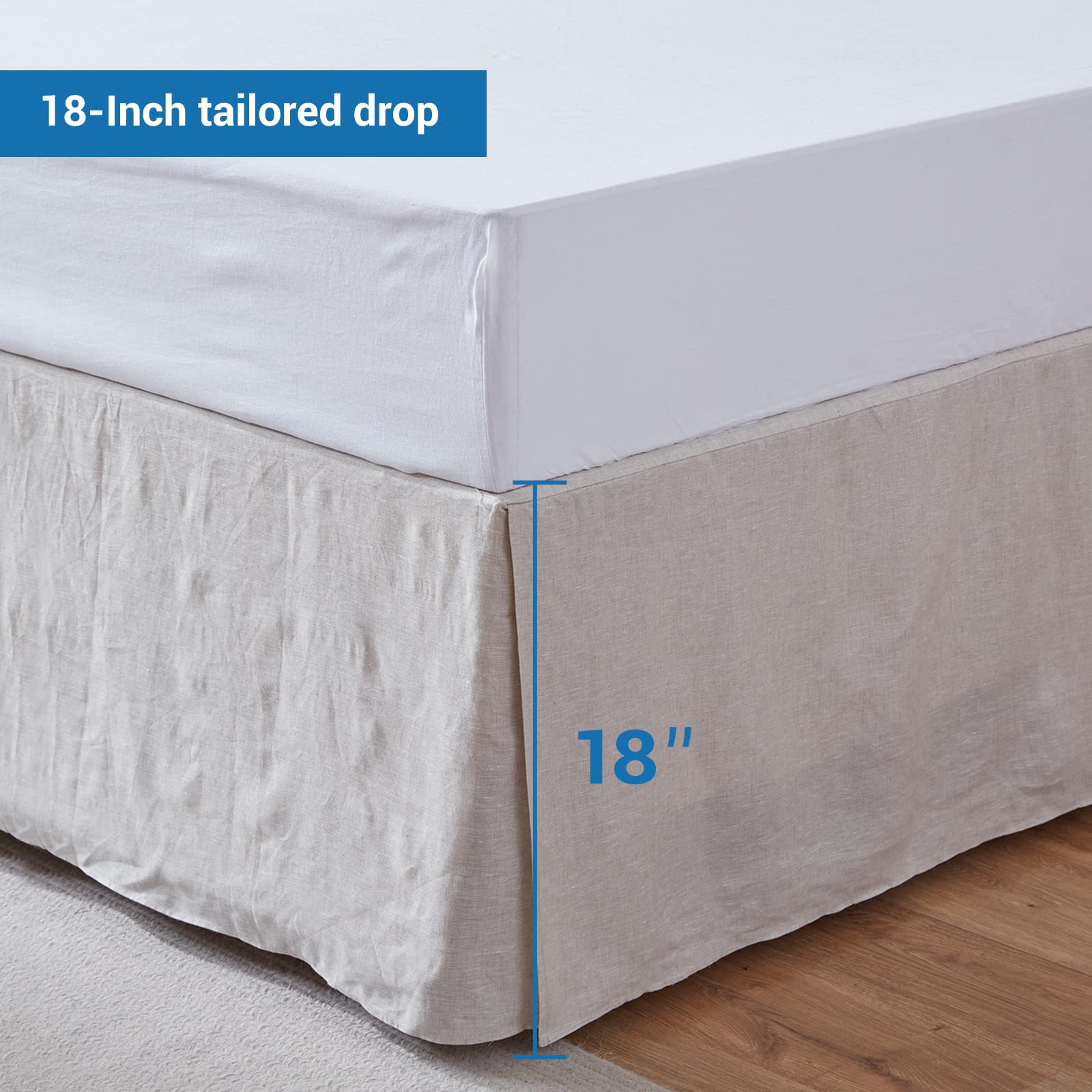 Simple&Opulence Premium Linen Bed Skirt Basic Style 18 Inch Tailored Drop Dust Proof Easy Fit Breathable (18'' Basic-Linen, Twin