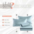 Elegant Comfort Luxurious 4-Piece Silky Satin Sheet Set, Skin And Hair Friendly, Wrinkle, Fade, Stain Resistant With Deep Pockets Fitted Sheet, Cooling Soft Satin Sheet Set, Full, Baby Blue