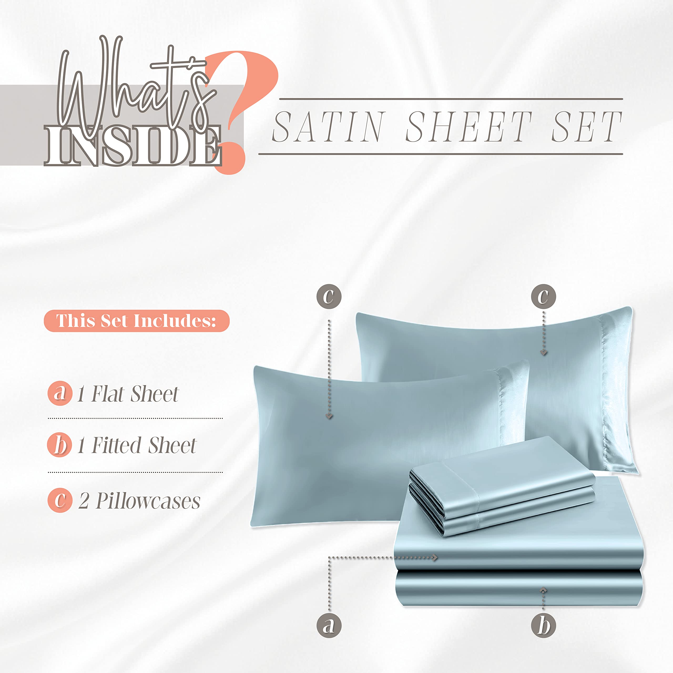 Elegant Comfort Luxurious 4-Piece Silky Satin Sheet Set, Skin And Hair Friendly, Wrinkle, Fade, Stain Resistant With Deep Pockets Fitted Sheet, Cooling Soft Satin Sheet Set, Full, Baby Blue