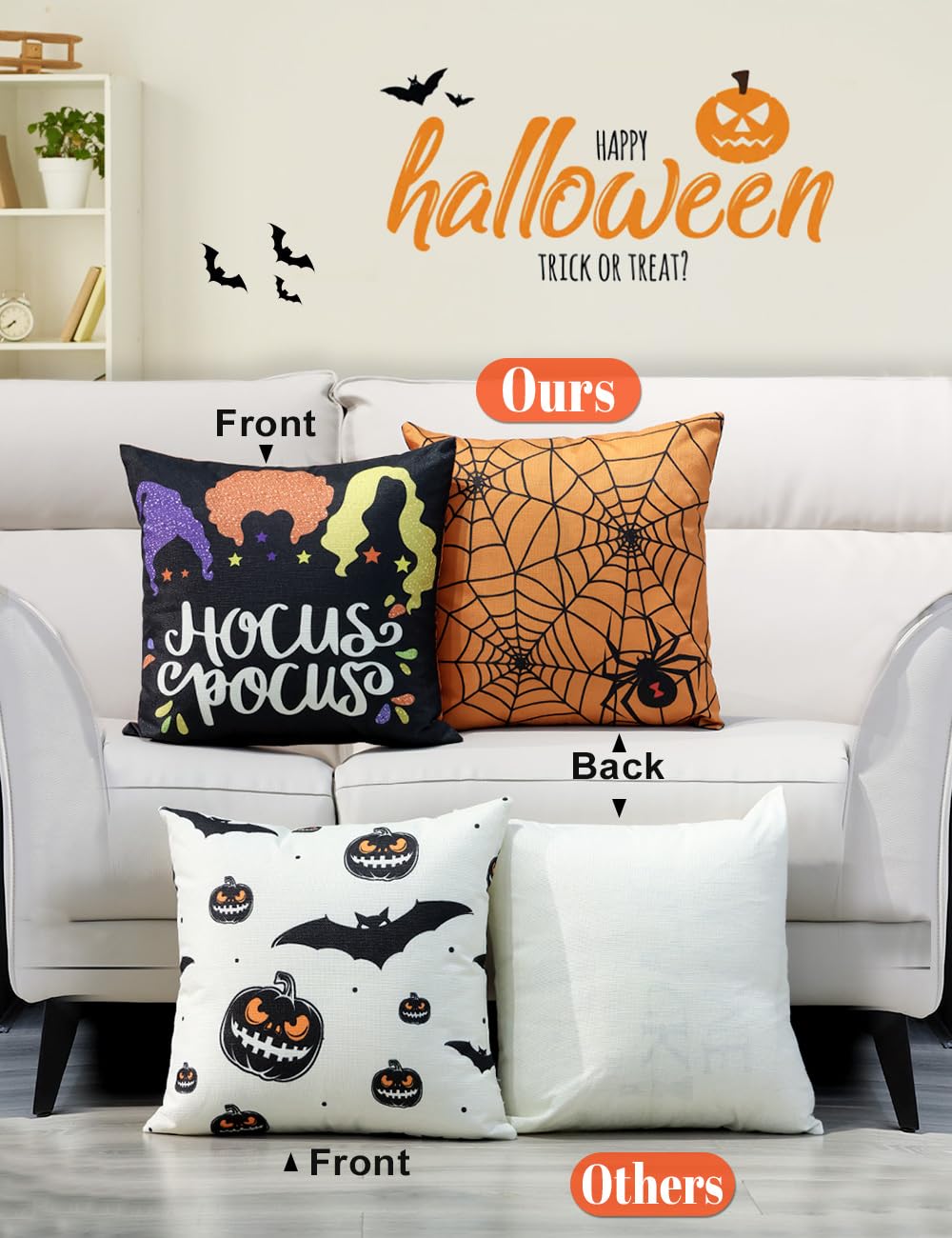 Halloween Decorations Double-Side Printing Pillow Covers 18'' X 18'' Set Of 4, With 8 Cute Halloween Decor Patterns, Elegant Inv