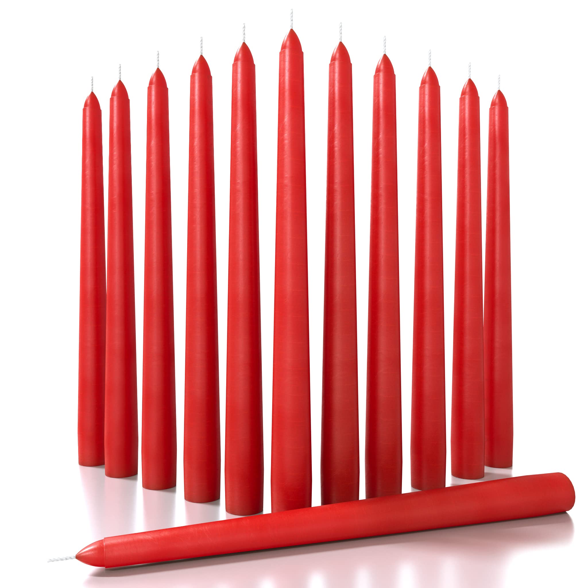 CANDWAX 12 inch Taper Candles Set of 12 - Dripless and Smokeless Candle Unscented - Slow Burning Candle Sticks - Red Candles