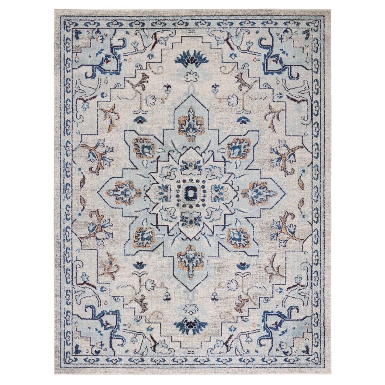 8 x 10 Ivory & Blue Medallion Boho Chic Area Rug by Safavieh - Non-Shedding, Easy Care