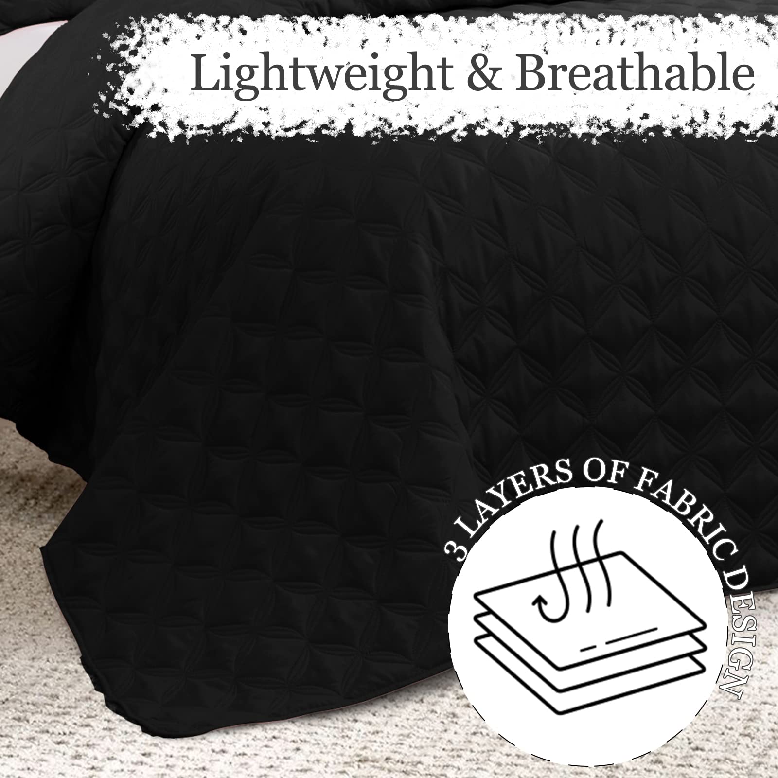 Exclusivo Mezcla Full Queen Quilt Set, 3 Pieces Lightweight Quilts Soft Quilted Bedspreads Black Coverlets Bedding Set For All S
