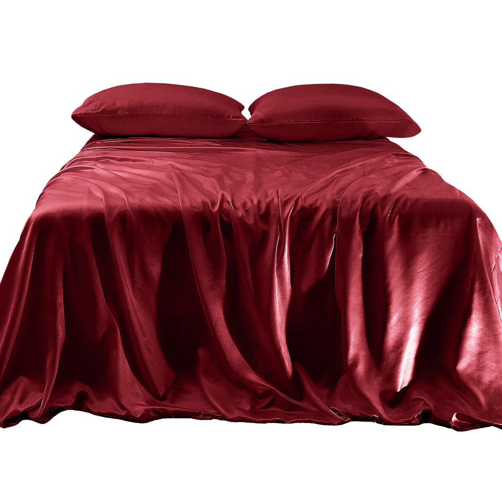 Elegant Comfort Luxurious 4-Piece Silky Satin Sheet Set, Skin And Hair Friendly, Wrinkle, Fade, Stain Resistant With Deep Pockets Fitted Sheet, Cooling Soft Satin Sheet Set, Full, Burgundy