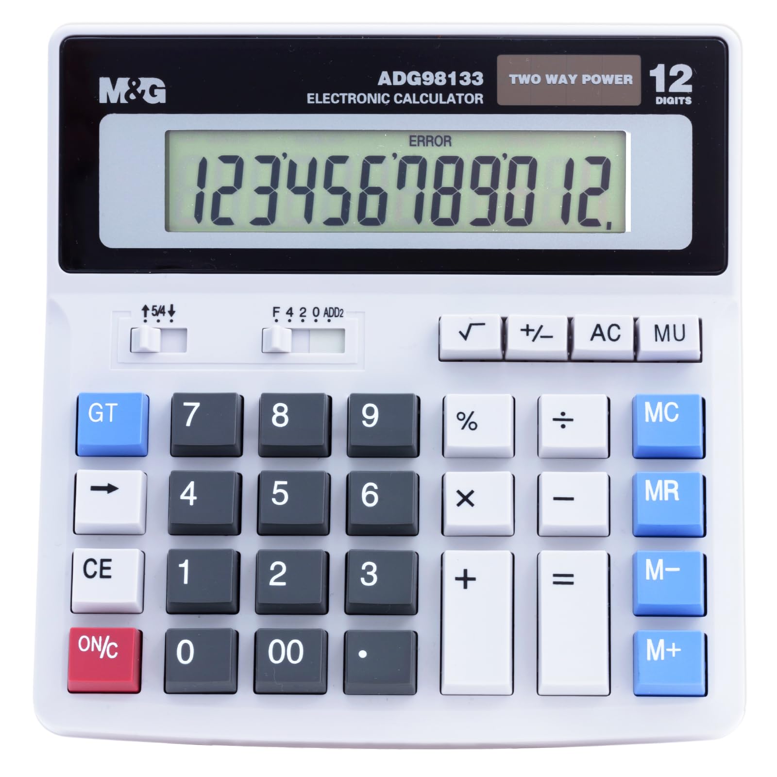 M&G Desk Calculator 12 Digit Extra Large Lcd Display, Dual Solar Power And Battery, Accounting Calculator With Big Button, Batte