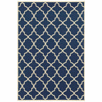 HomeRoots Polypropylene 4’x6’ Blue and Ivory Trellis Indoor Outdoor Area Rug