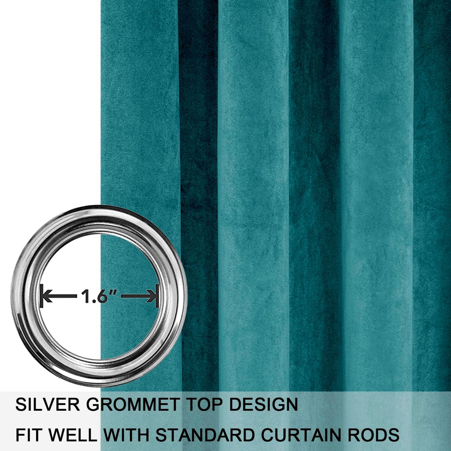 Smiletime Lake Blue 120 In Long Velvet Curtains With Grommet, Thermal Insulated Super Soft Privacy Noise Reducing Light Blocking