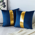 Artscope Navy Blue Velvet Throw Pillow Covers With Gold Leather Stitching Luxury Modern Minimalist Square Pillowcase Cushion Cov