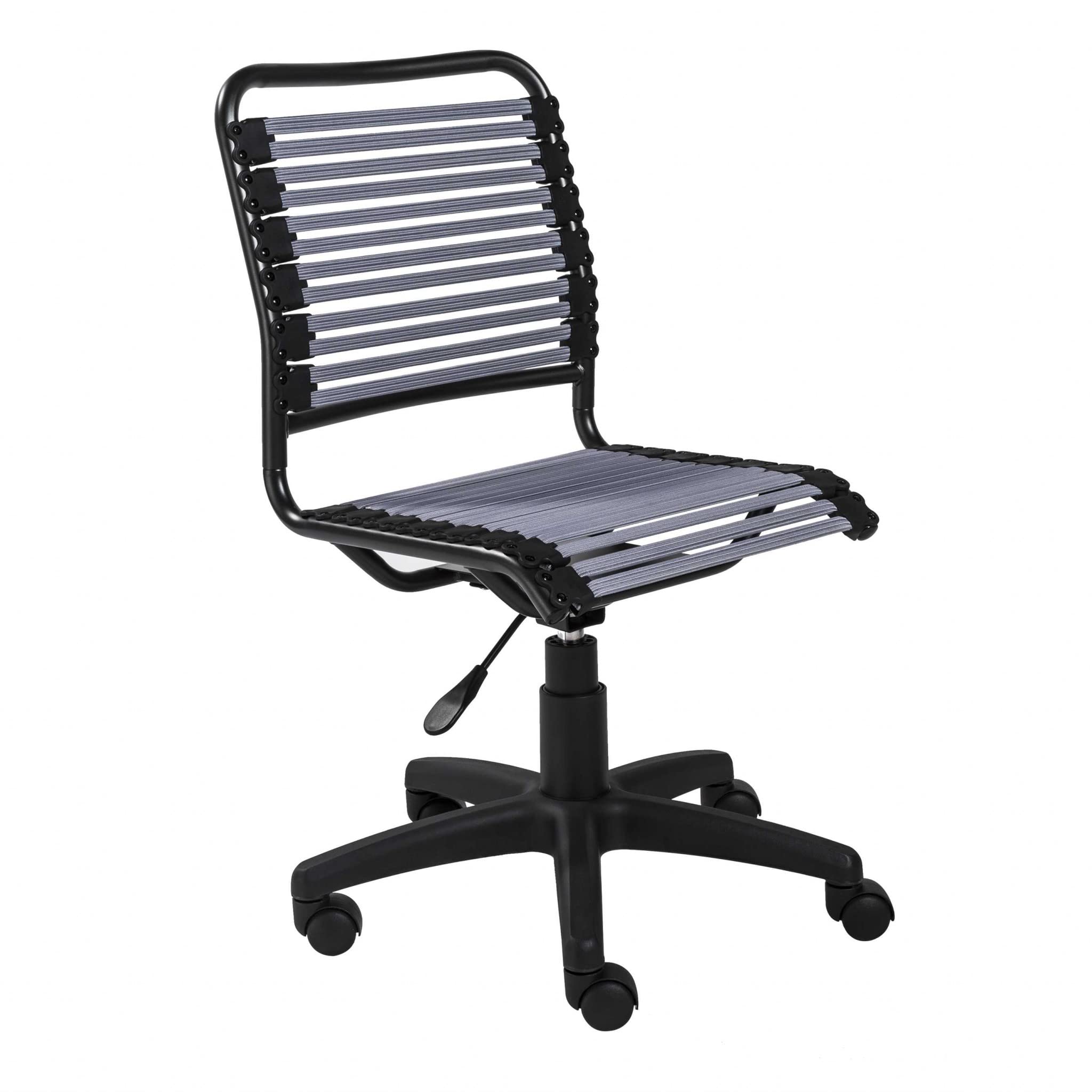 HomeRoots 18.12' X 24' X 37.21' Light Gray Flat Bungie Cords Low Back Office Chair with Graphite Black Frame and Base
