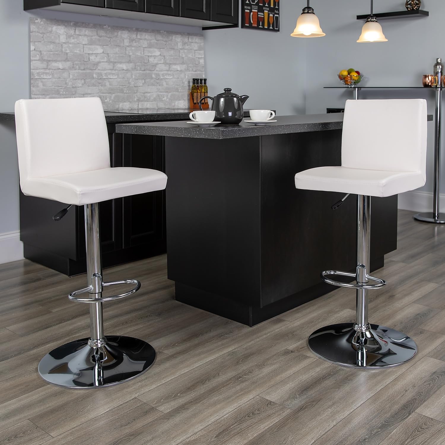 Flash Furniture Contemporary Vinyl Adjustable Height Barstool with Panel Back and Chrome Base, 1 Pack, White