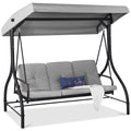 Best Choice Products 3-Seat Outdoor Large Converting Canopy Swing Glider, Patio Hammock Lounge Chair For Porch, Backyard W/Flatbed, Adjustable Shade, Removable Cushions - Fog Gray
