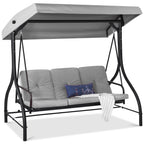Best Choice Products 3-Seat Outdoor Large Converting Canopy Swing Glider, Patio Hammock Lounge Chair For Porch, Backyard W/Flatbed, Adjustable Shade, Removable Cushions - Fog Gray