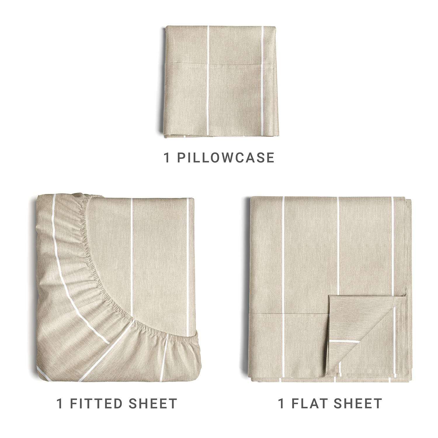 Twinxl Size 3 Piece Bedding Sheet Set - Breathable & Cooling Sheets - Hotel Luxury Bed Sheets For Kids, Teens, Women & Men - Deep Pockets, Easy-Fit - Soft & Wrinkle Free - Beige Stripes 4 Oeko-Tex Set