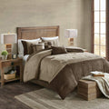 Madison Park Boone Cozy Comforter Set, Faux Suede, Deluxe Hotel Styling All Season Down Alternative Bedding Matching Shams, Decorative Pillow, California King (104 In X 92In), Rustic Brown 7 Piece
