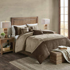 Madison Park Boone Cozy Comforter Set, Faux Suede, Deluxe Hotel Styling All Season Down Alternative Bedding Matching Shams, Decorative Pillow, California King (104 In X 92In), Rustic Brown 7 Piece