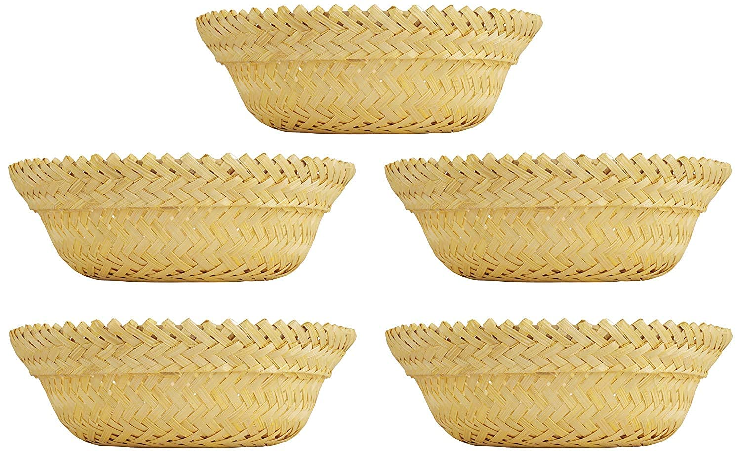 Avika Bamboo Multipurpose Basket (22.86 Cm X 22.86 Cm X 7.62 Cm, Yellow)  Pack Of 5