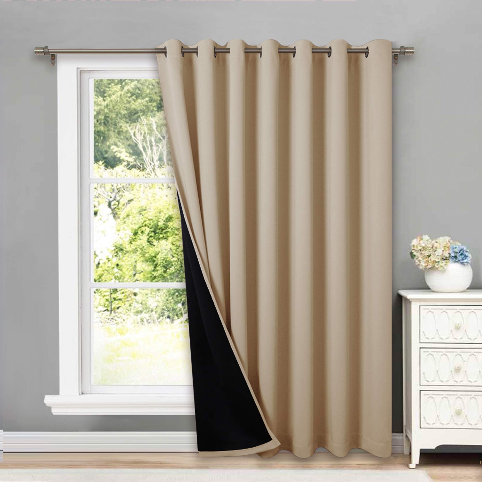 Nicetown 100% Blackout Thermal Insulated Curtain, Noise Reducing Slider Curtain Panel With Black Lining, Full Light Blocking Pat