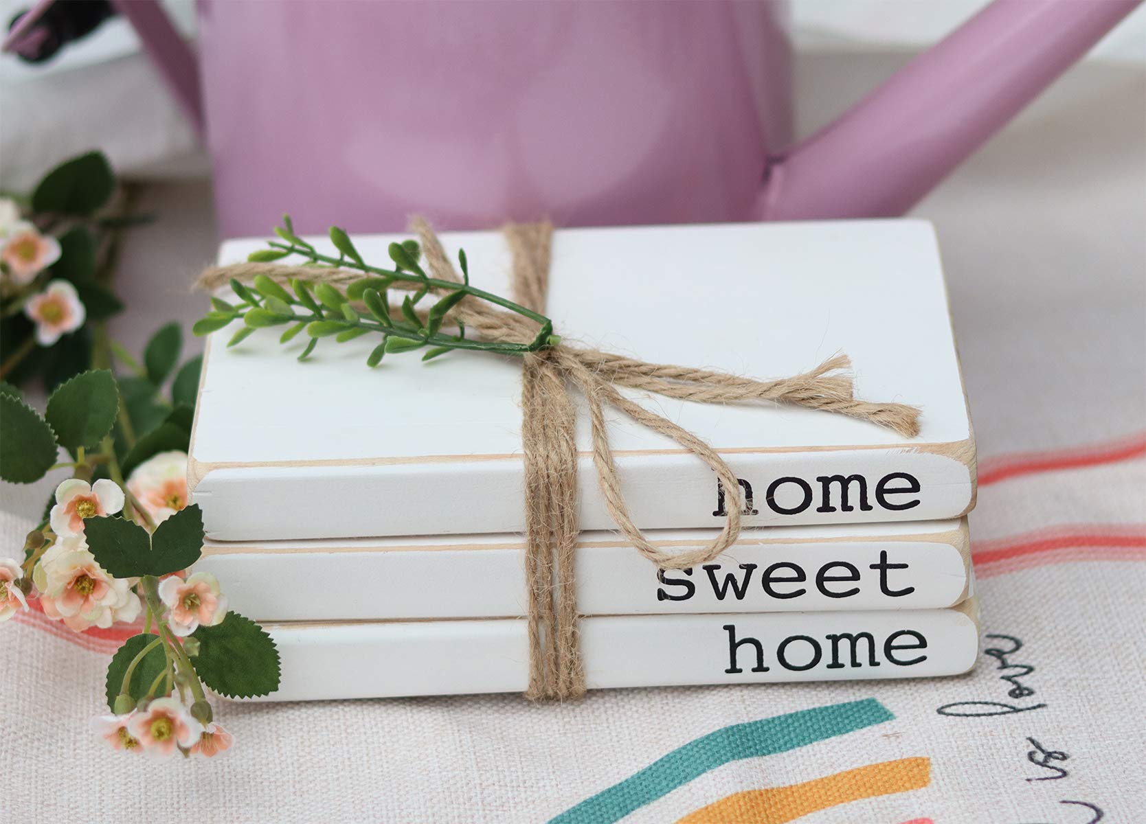 Parisloft Small Wooden Book Stack,Decorative Faux Book Wood Decor,Farmhouse Whitewashed Wooden Sign With Quotes-Home Sweet Home