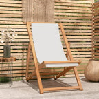 vidaXL - Adjustable and Foldable Teak Hardwood Deck Chair with Resistant Cream Fabric Seat and Backrest, Durable and Well-Crafted Outdoor Garden Furniture