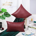 Brawarm Faux Leather Pillow Covers 20 X 20 Inches, Deep Red Leather Pillow Covers Pack Of 2, Crocodile Leather Decorative Throw