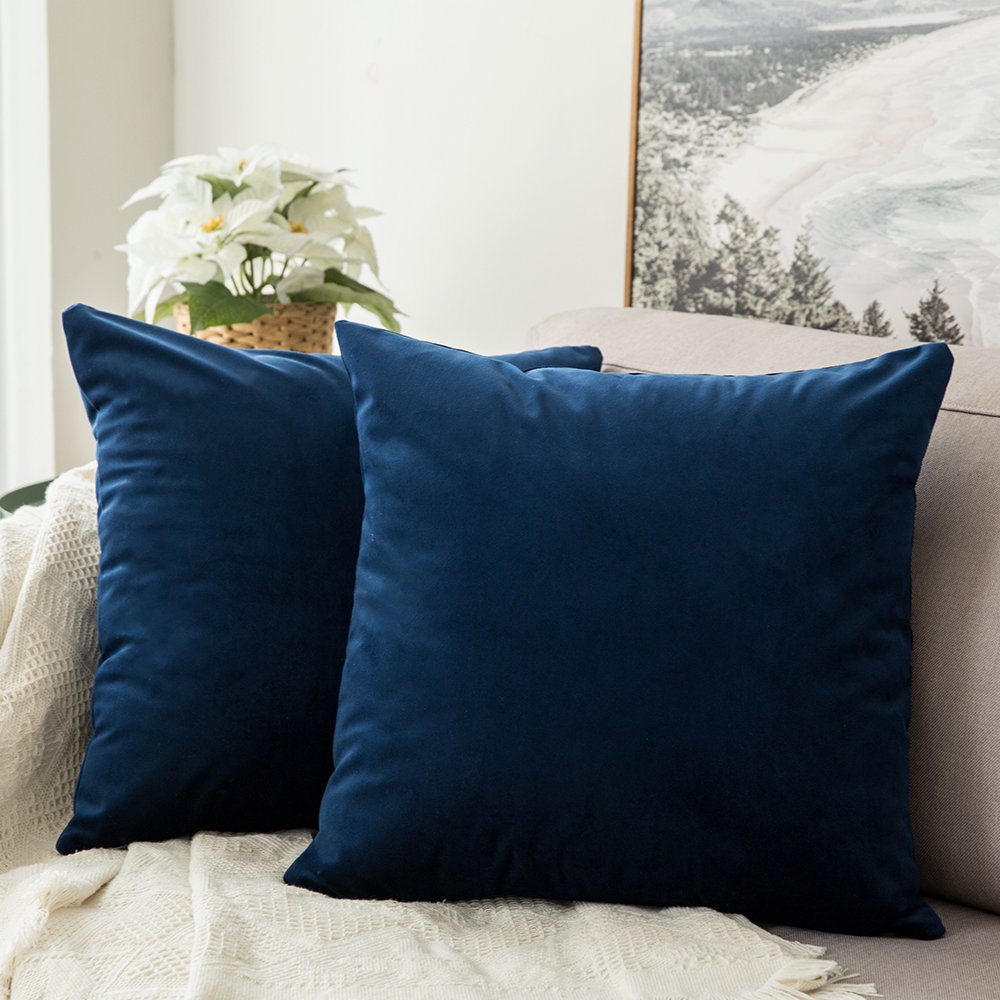 Miulee Pack Of 2, Velvet Soft Solid Decorative Square Throw Pillow Covers Set Cushion Case For Spring Sofa Bedroom Car 18X18 Inc