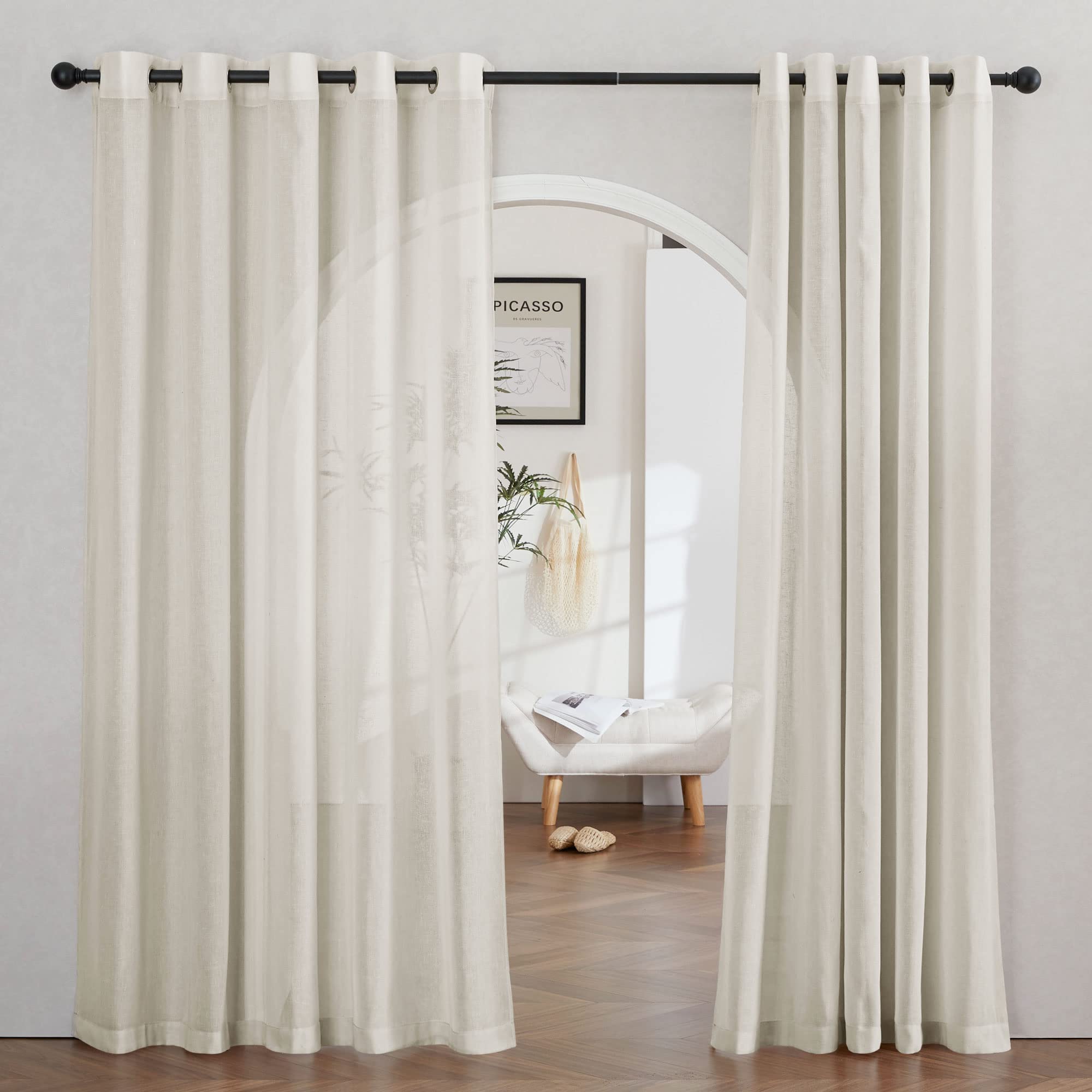 Nicetown Semi Sheer Curtains Linen Blend Extra Wide For Sliding Glass Door, Grommet Top Privacy With Light Filtering Vertical Wi