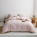 Ecocott Pink Duvet Cover Queen Size - 100% Washed Cotton Durable Soft Comfy Duvet Cover Set, 3 Pieces Duvet Cover With Zipper Cl