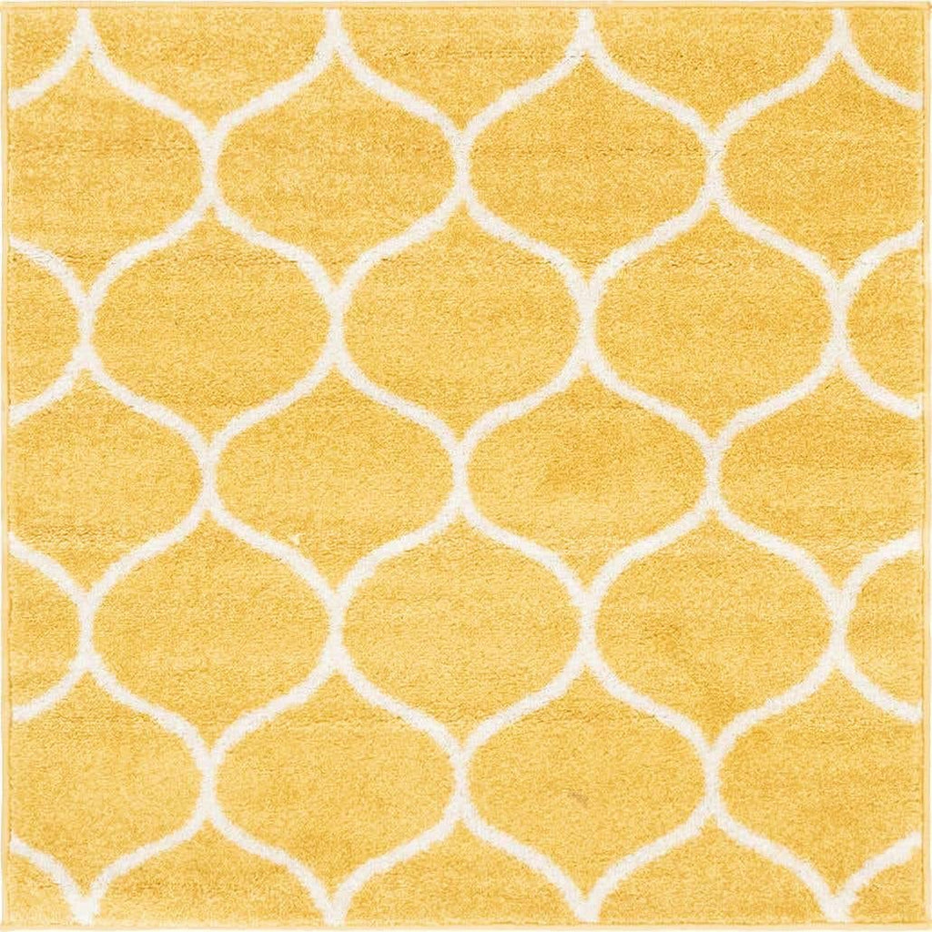 Unique Loom Trellis Frieze Collection Area Rug - Rounded (3' Square, Yellow/ Ivory)