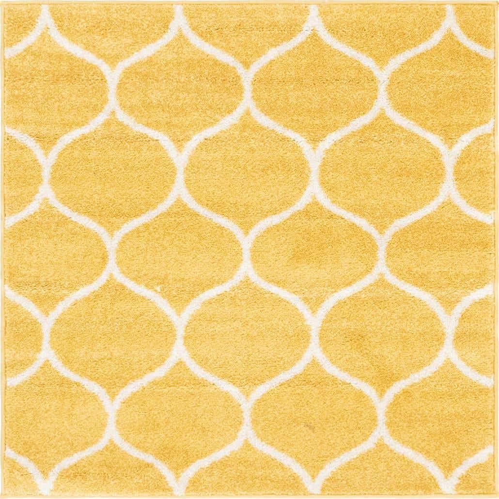 Unique Loom Trellis Frieze Collection Area Rug - Rounded (3' Square, Yellow/ Ivory)
