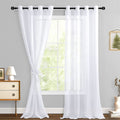 Hiasan White Sheer Curtains With Tiebacks, Light Filtering Voile Textured Drapes Extra Long Grommet Window Curtains For Bedroom, Living Room, Patio Door, W52 X L120, Set Of 2 Panels