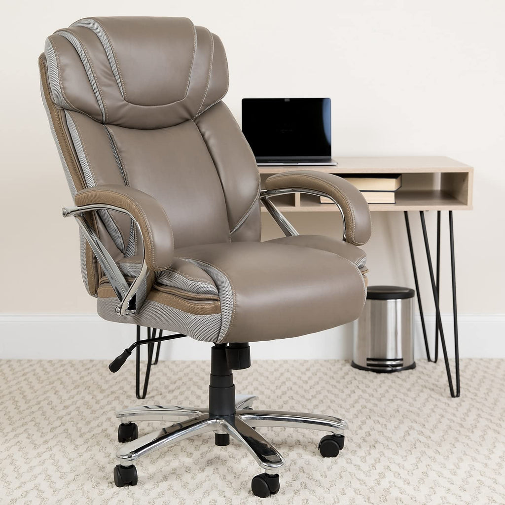 Flash Furniture Hercules Series Big & Tall 500 Lb. Rated Taupe Leathersoft Executive Swivel Ergonomic Office Chair With Extra Wide Seat