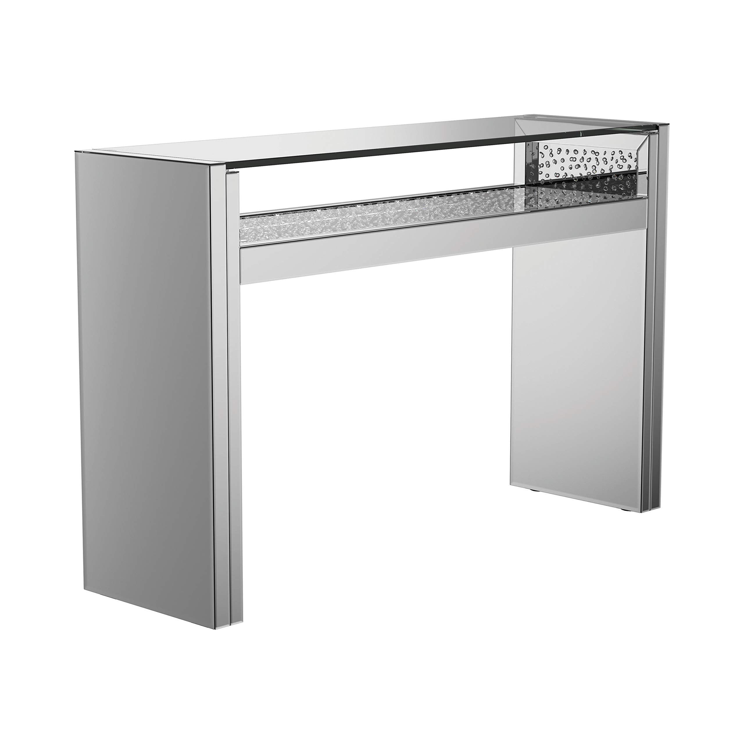 Benjara tble Metal Console Table with One Open Shelf, Silver and Chrome