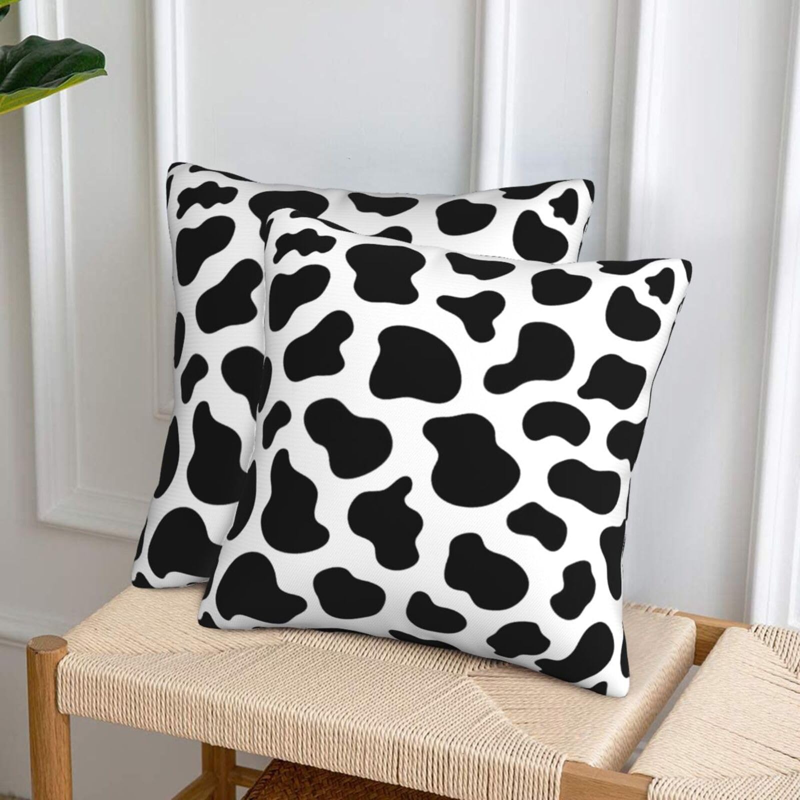 Cow Print Farmhouse Throw Pillow Covers 18X18 Inch Black And White Pillow Case Soft Outdoor Pillowcase Cushion Covers Set Of 2 F