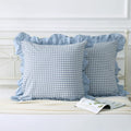 Mywinlle Blue White Plaid Euro Pillow Shams 2 Pack Ruffle Pillowcases,Shabby French Country Checkered Pillow Cover Washed Cotton