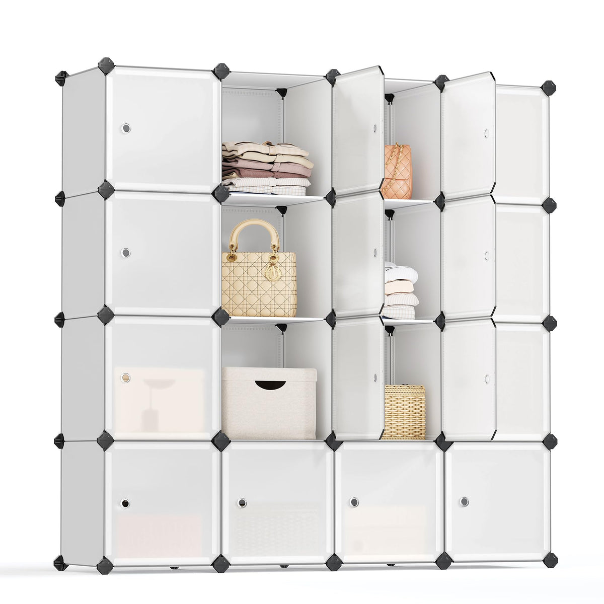 SONGMICS Cube Storage Organizer, Set of 16 Plastic Cubes, Closet Storage Shelves, DIY Plastic Closet Cabinet, Modular Bookcase, 