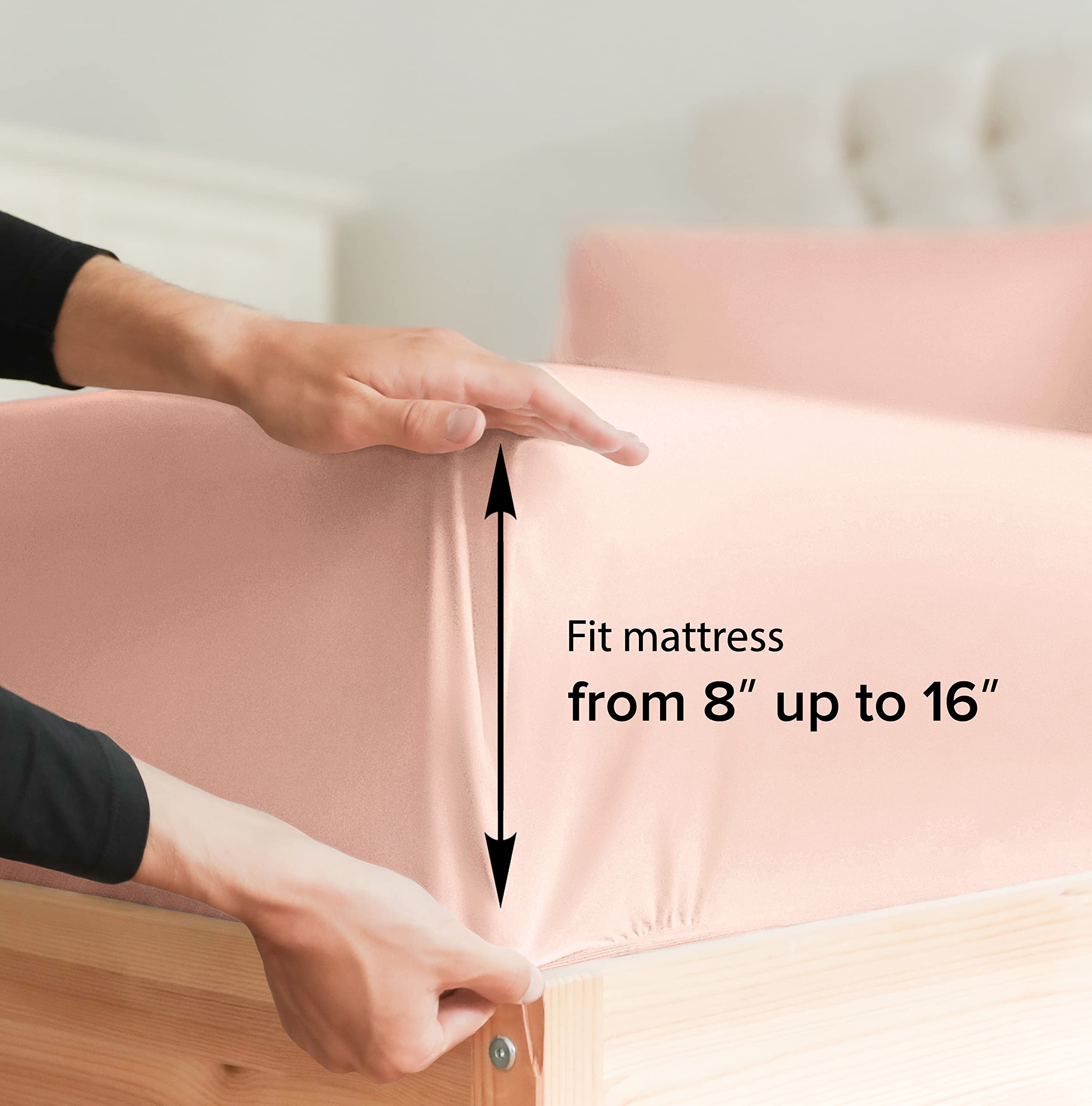 Queen Size Fitted Bed Sheet - Hotel Luxury Single Fitted Bottom Sheet Only - Fits Mattress Between 8 To 16 Inches - Deep Pockets, Extra Soft & Wrinkle Free - Comfy Breathable & Cooling - Lavender Pink