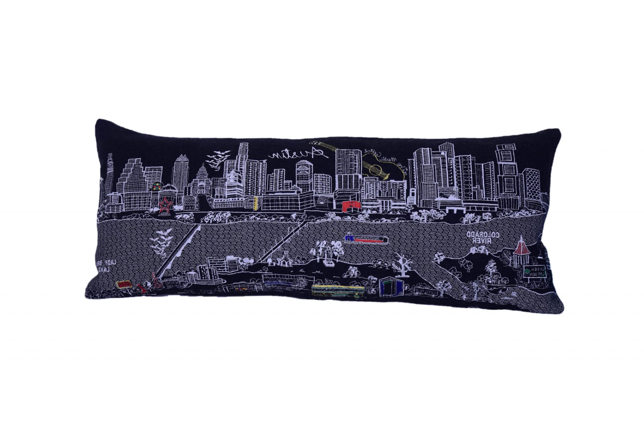 HomeRoots Grey 35' Black Austin Nighttime Skyline Lumbar Decorative Pillow