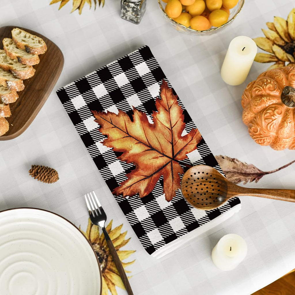 Artoid Mode Buffalo Plaid Pumpkin Hello Fall Kitchen Towels Dish Towels, 18X26 Inch Decoration Hand Towels Set Of 4