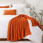 Battilo Burnt Orange Throw Blanket 51' X 67' Warm Fall Throw Blanket For Couch, Halloween Throw Blanket,Woven Chenille Knit Th